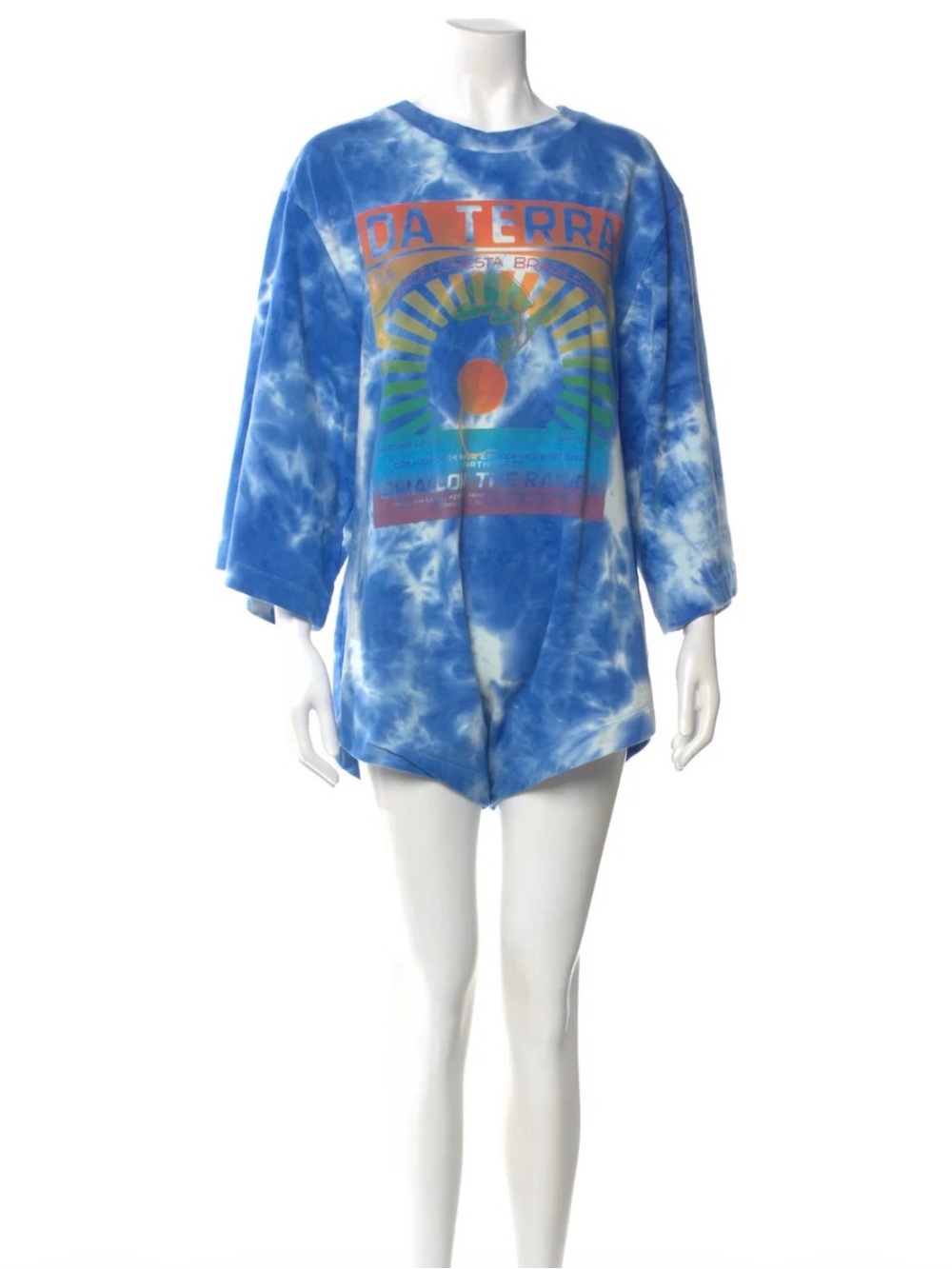 Farm Rio Blue Tie-Dye print crew neck jumpsuit with Da Terra Sunset Graphic - Picture 4 of 6